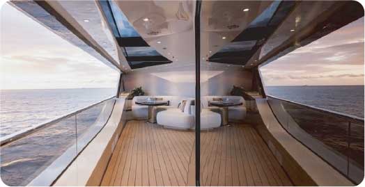 Open yacht lounge looking out over the sea